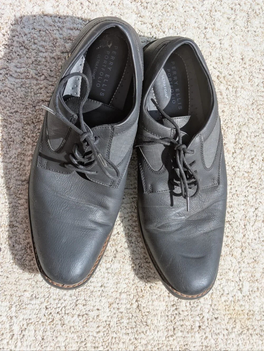 Perry Ellis Men's Black Leather Lace-Up Dress Shoes